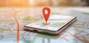 modern smartphone navigation concept on digital map with real time gps tracking